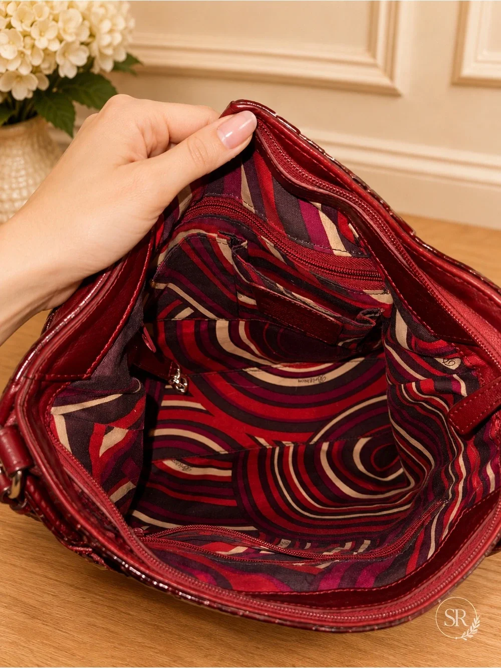 Brighton Croc-Embossed Shoulder Bag in Burgundy